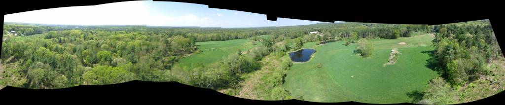 On the maiden flight at iFARM I failed to tighten a set screw and the Picavet shaft slipped each time the servo tried to pan the rig. This is stitched from one row of eight photos which don't quite cover 360°. On the maiden flight at iFARM I failed to tighten a set screw and the Picavet shaft slipped each time the servo tried to pan the rig. This is stitched from one row of eight photos which don't quite cover 360°.